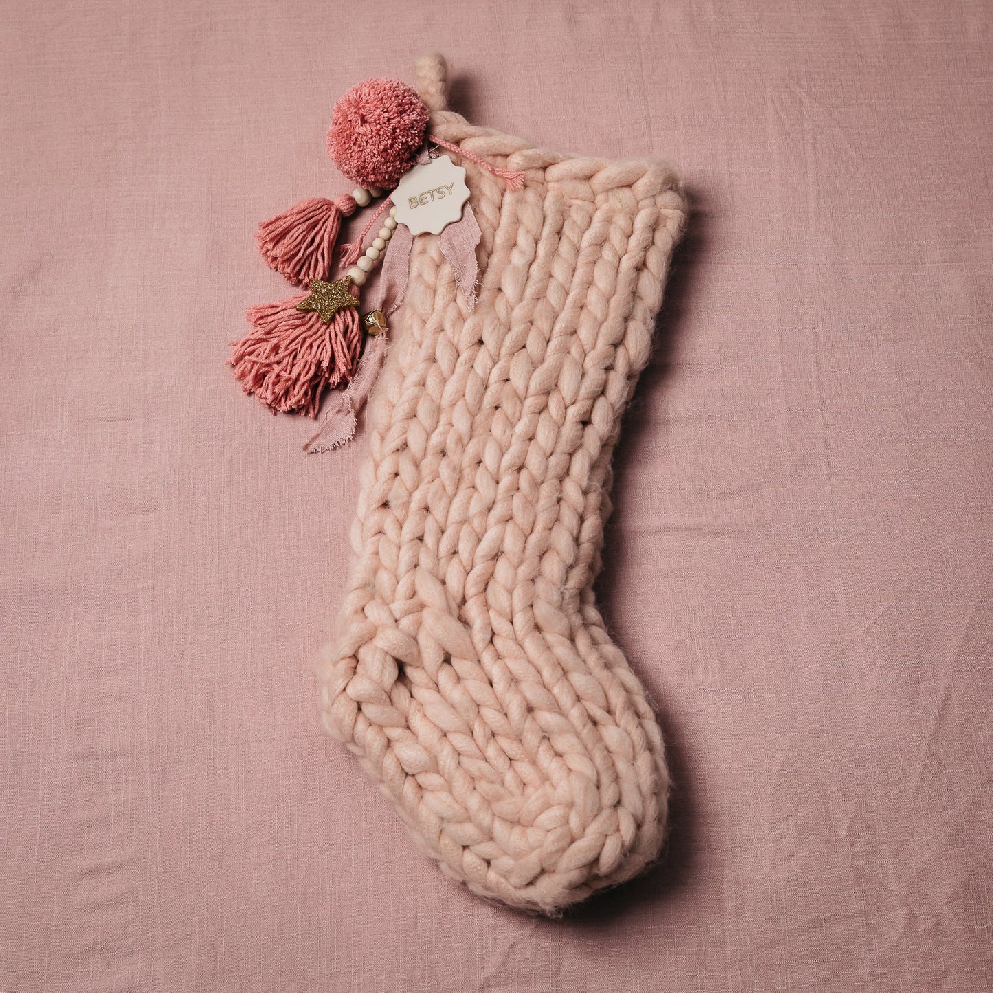 Knitted Rose Ash (Pink) Christmas Stocking