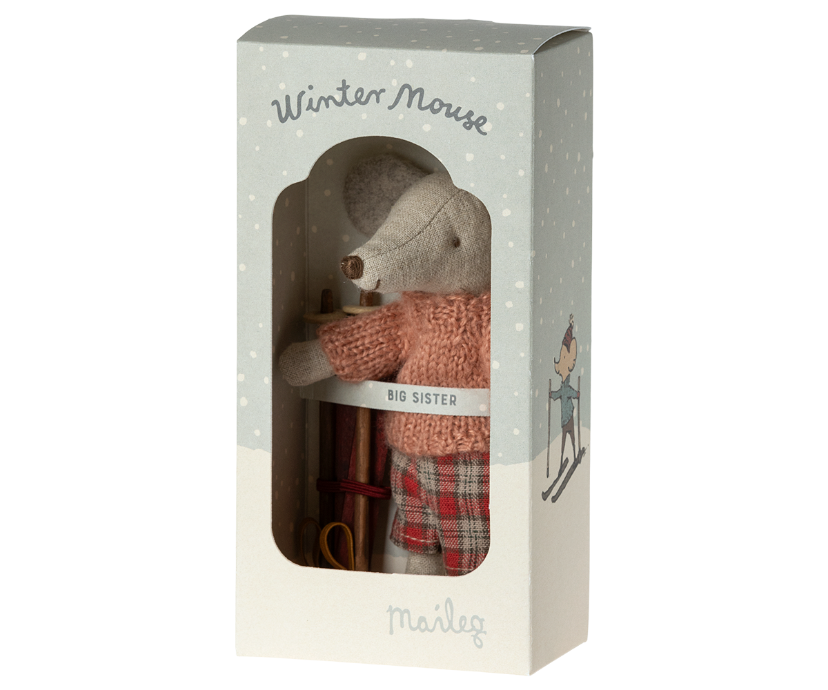 Winter Mouse With Ski Set, Big sister | Maileg