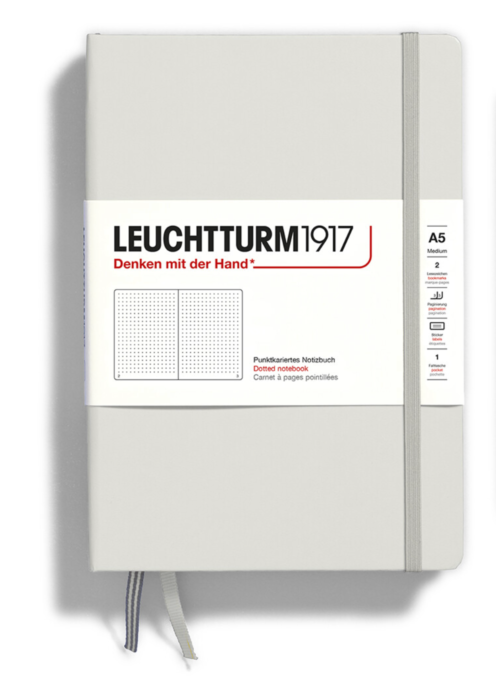 Notebook Hardcover, A5, Dotted, Light Grey 251 pages