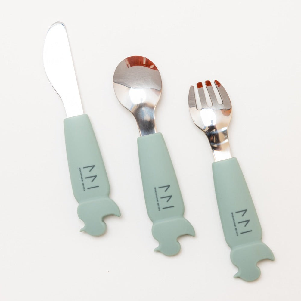 Soft Grip Toddler Cutlery Set - Spoon + Fork + Knife | Montessori Mates