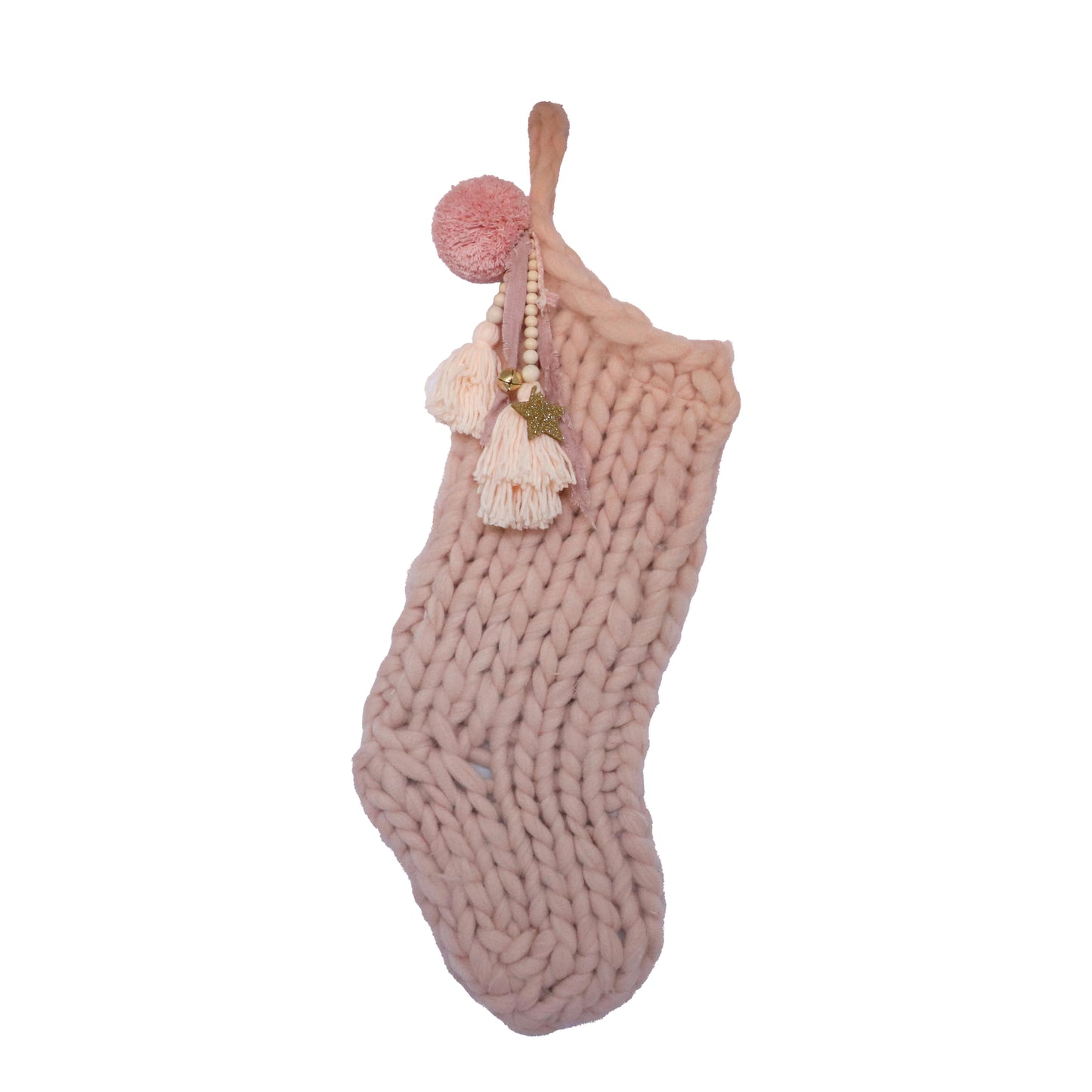 Knitted Peach Pink Christmas Stocking