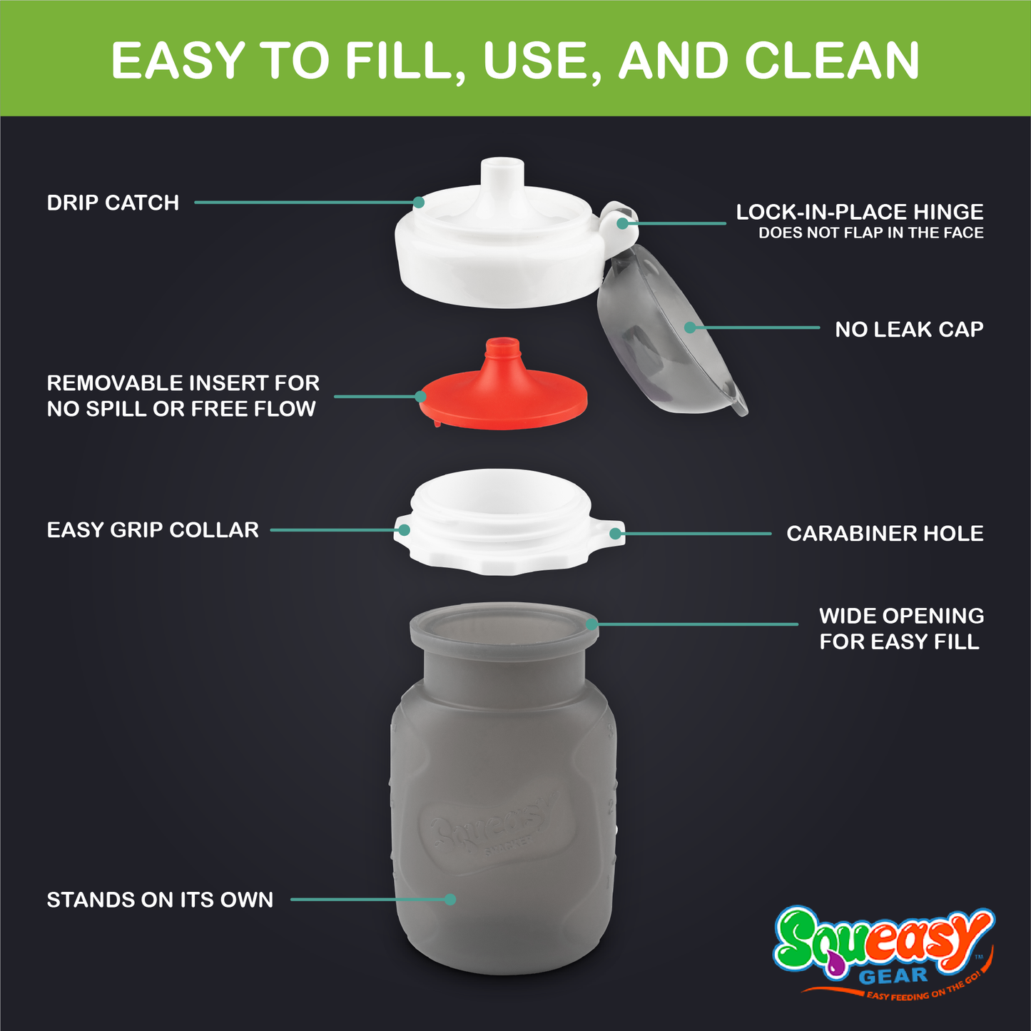 Squeasy Snacker Silicone Food Pouch (Medium/180ml)