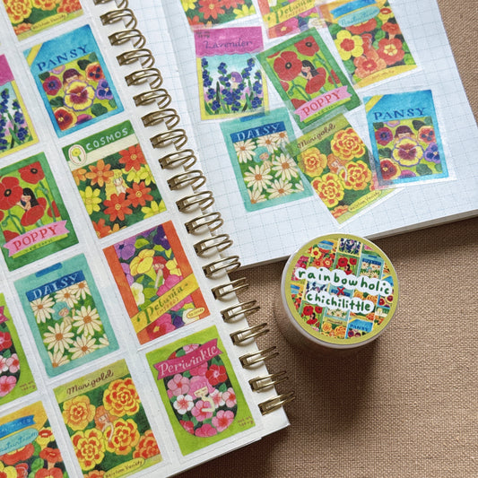 (MT135) Rainbowholic x Chichilittle Flower Seed Packets Easy Cut Washi Tape 3cm