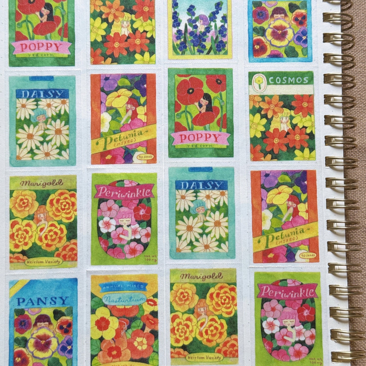 (MT135) Rainbowholic x Chichilittle Flower Seed Packets Easy Cut Washi Tape 3cm