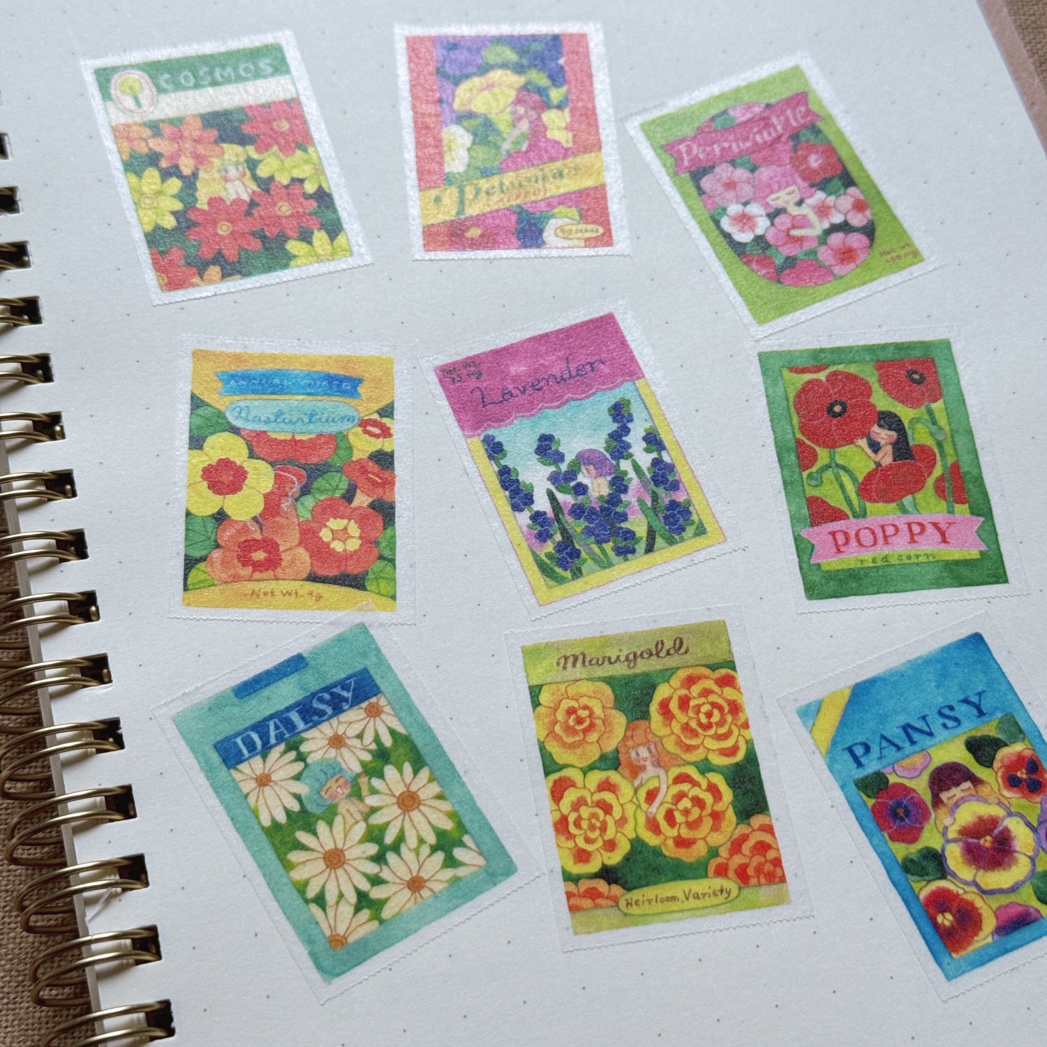 (MT135) Rainbowholic x Chichilittle Flower Seed Packets Easy Cut Washi Tape 3cm