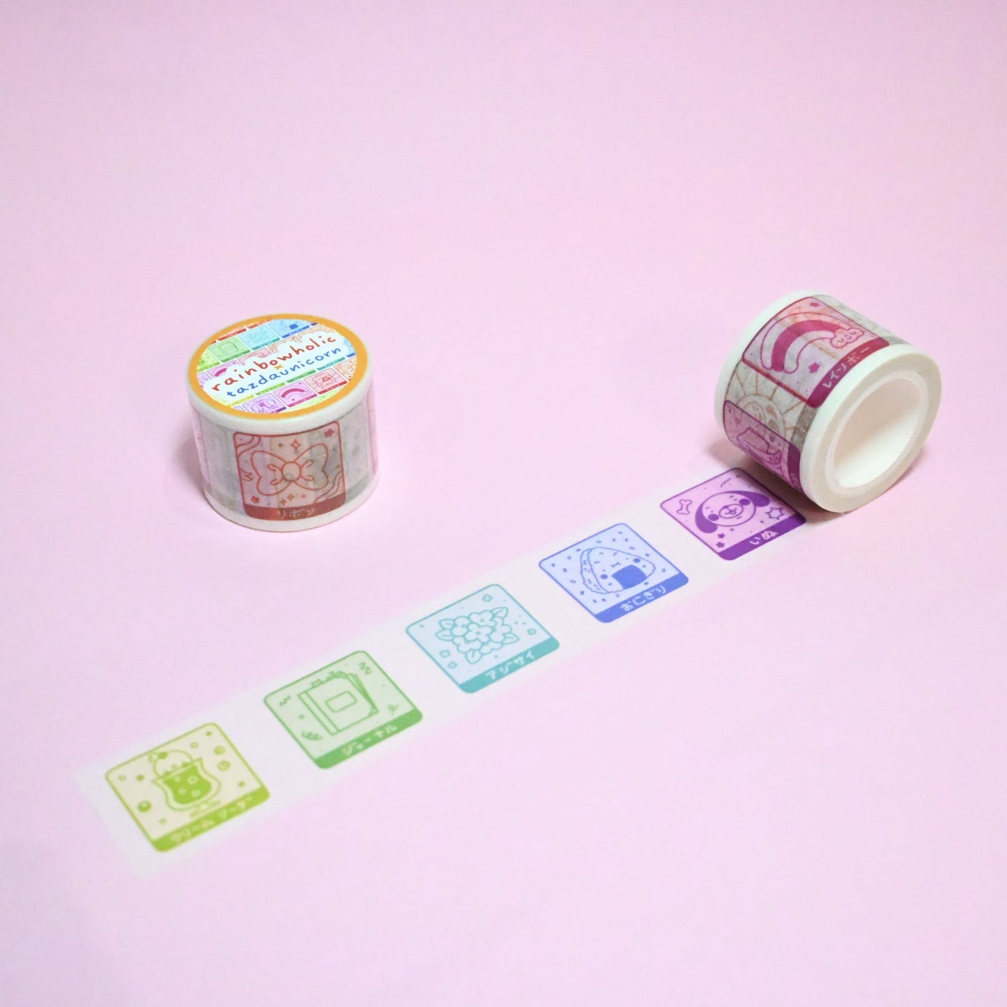 (MT141) Rainbowholic x Tazdaunicorn RB Stamp Rally S2 Easy Cut Washi Tape 3cm