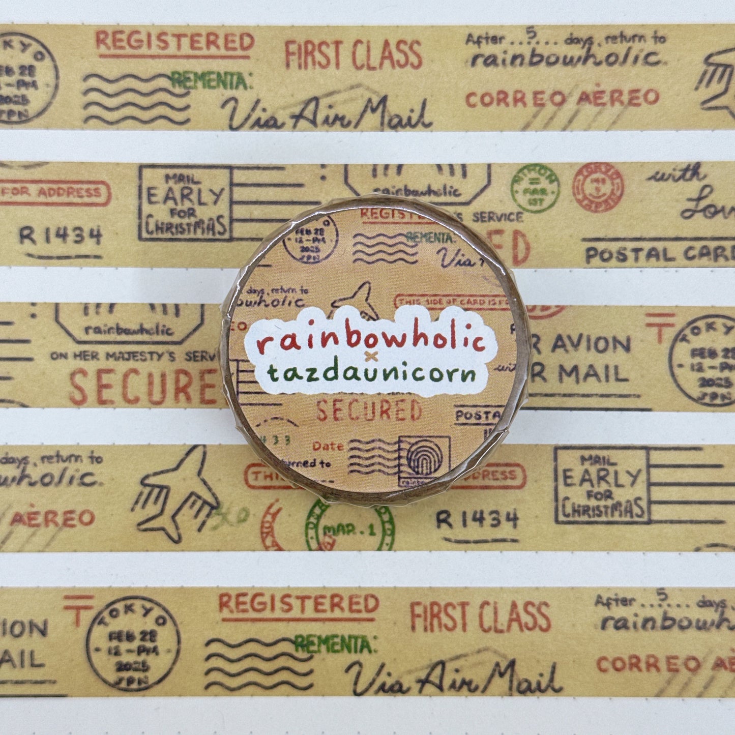 (MT131) Original Rainbowholic x Tazdaunicorn Airmail Stamps Washi Tape