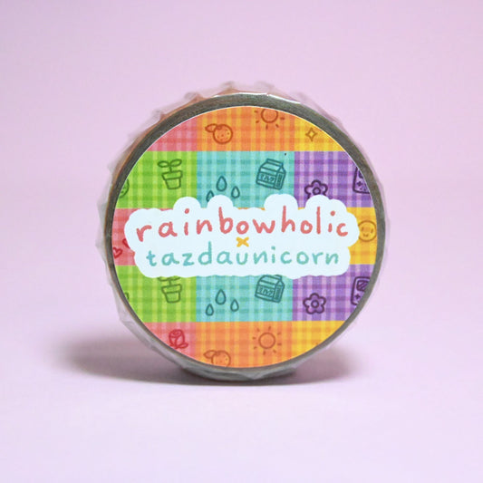 (MT130) Original Rainbowholic x Tazdaunicorn Gingham Doodles Washi Tape