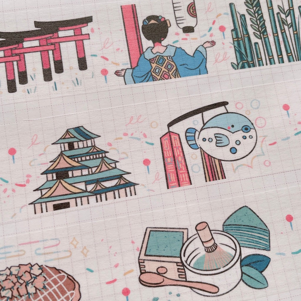 (MT046) Rainbowholic x Tazdaunicorn Kansai Region (Kyoto, Osaka, etc.) Washi Tape 3cm