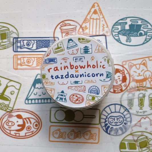 (MT112) Original Rainbowholic x Tazdaunicorn Rainbowholic Japan Stamp Easy Cut Washi Tape 3cm