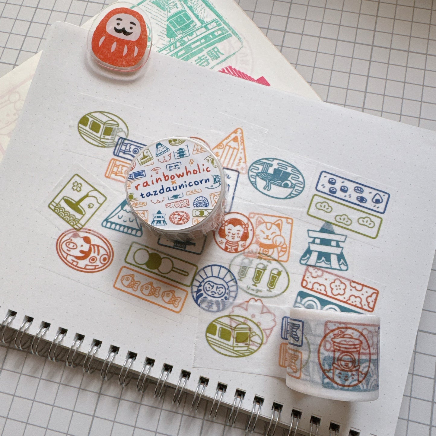 (MT112) Original Rainbowholic x Tazdaunicorn Rainbowholic Japan Stamp Easy Cut Washi Tape 3cm