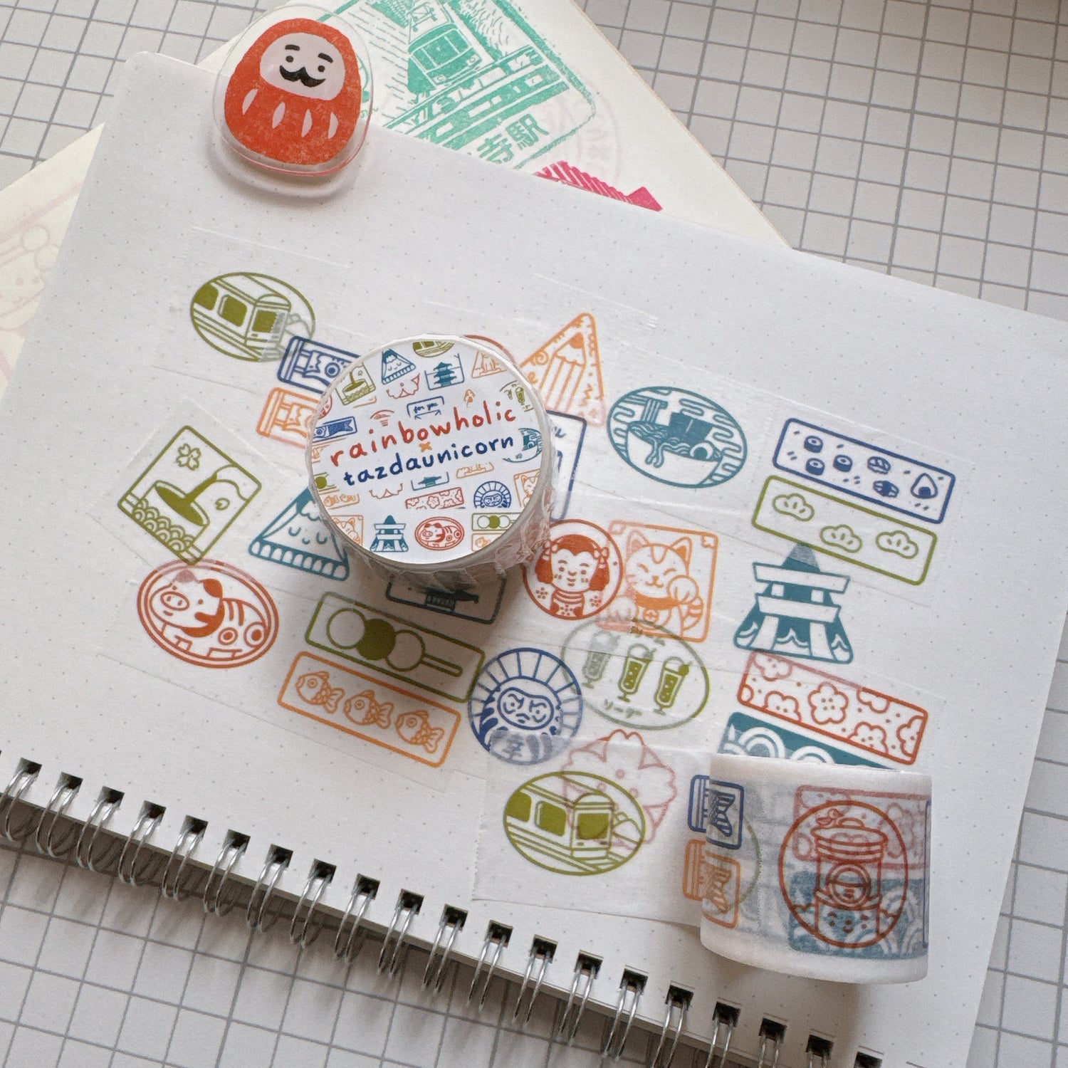 (MT112) Original Rainbowholic x Tazdaunicorn Rainbowholic Japan Stamp Easy Cut Washi Tape 3cm