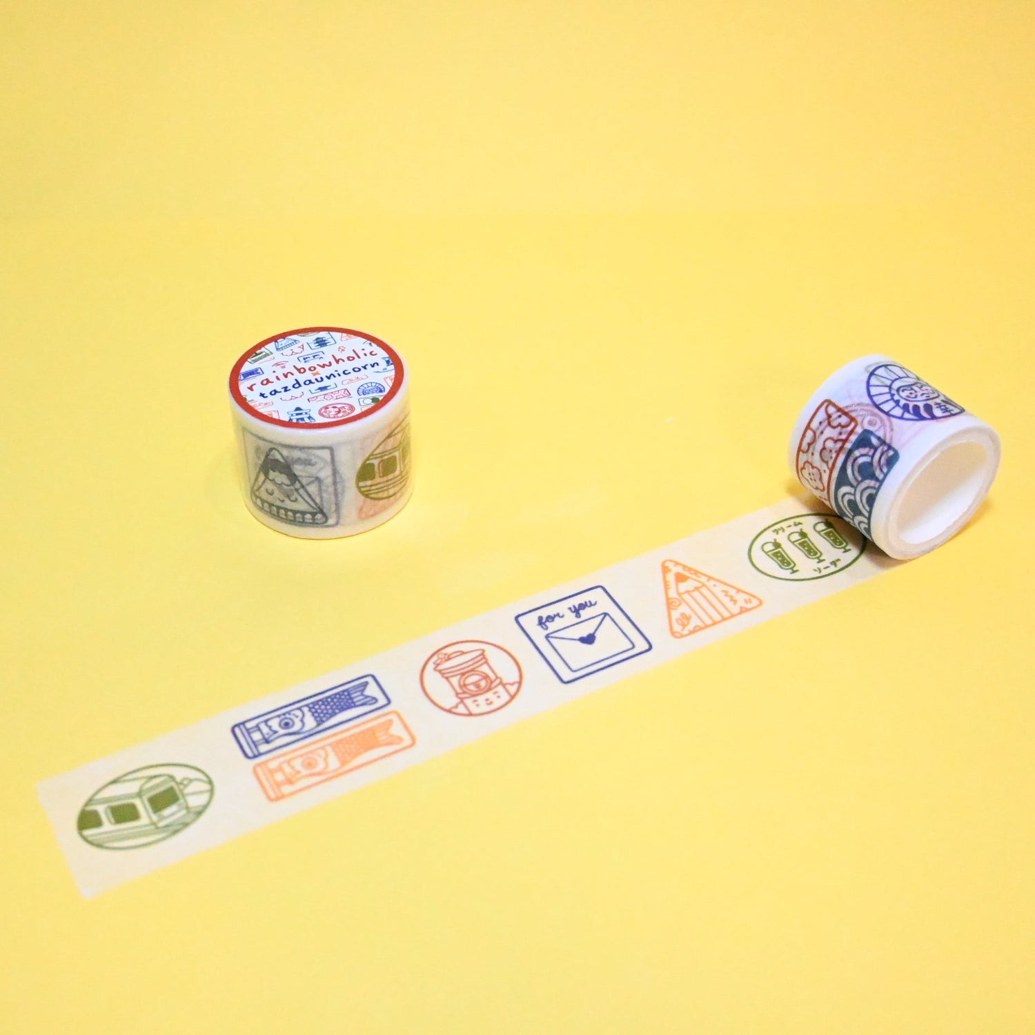 (MT112) Original Rainbowholic x Tazdaunicorn Rainbowholic Japan Stamp Easy Cut Washi Tape 3cm