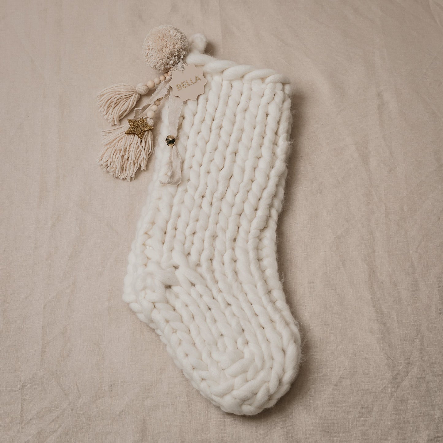 Knitted Christmas Stocking Linen Cream