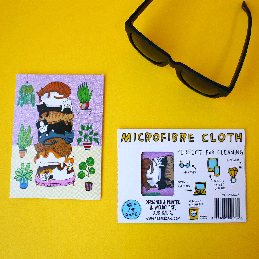Microfibre Cloth For Glasses - Cat Stack | Able and Game