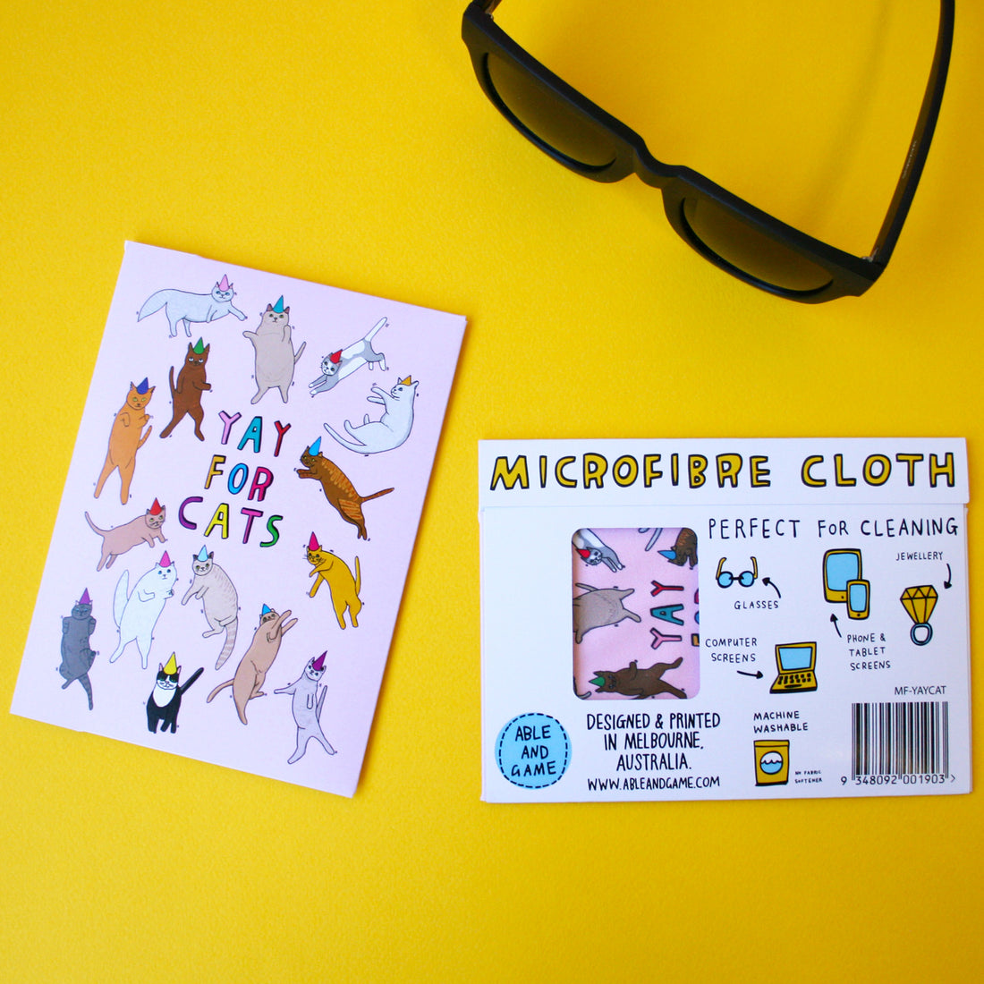 Microfibre Cloth for Glasses - Yay for Cats | Able and Game