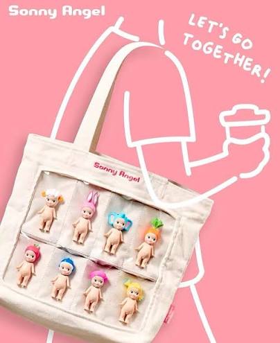 Sonny Angel Crew Bag with example showing sonny angel in the pockets