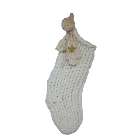 Knitted Christmas Stocking Linen Cream