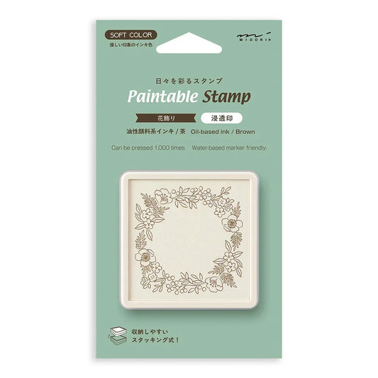 Midori Paintable Stamp - Floral Decoration (Brown)