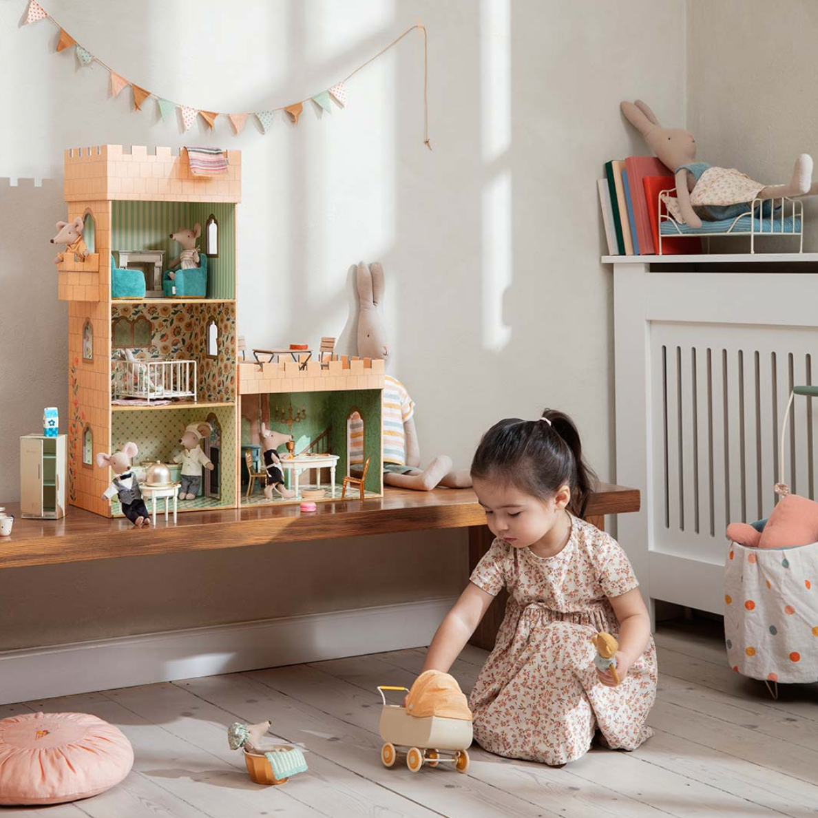 Micro Pram Maileg Micro Pram Yellow | Tiny Paper Co. Toy Store Australia